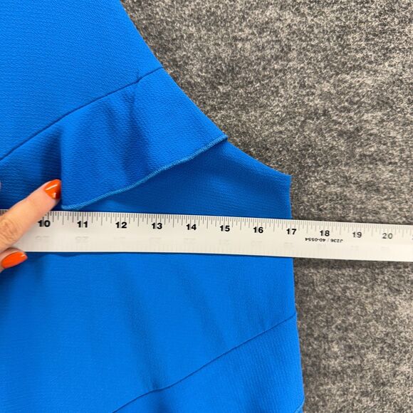 Mod Dress Women S Small Blue Shift Short Sleeveless Lined Hook & Eye Ruffle - Picture 3 of 7